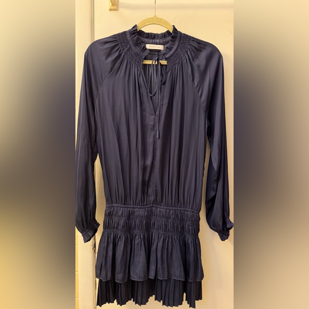 Mustard Seed Navy Drop-Waist Pleated Dress Size Small